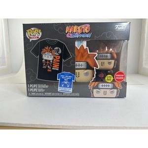Funko Pop and Tee Bundle Naruto Shippuden Pain GameStop Exclusive GITD Size M